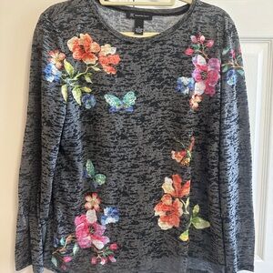 INC International Concepts Floral Long Sleeve Top - Black Multi